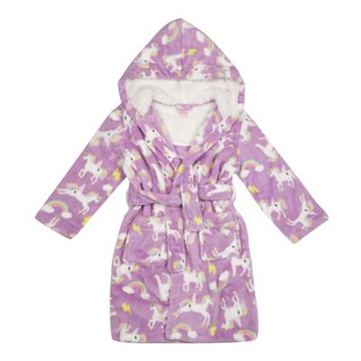 Girls' lilac unicorn print dressing gown